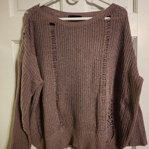 Women's Distressed Open-Knit Pullover Sweater - Mauve